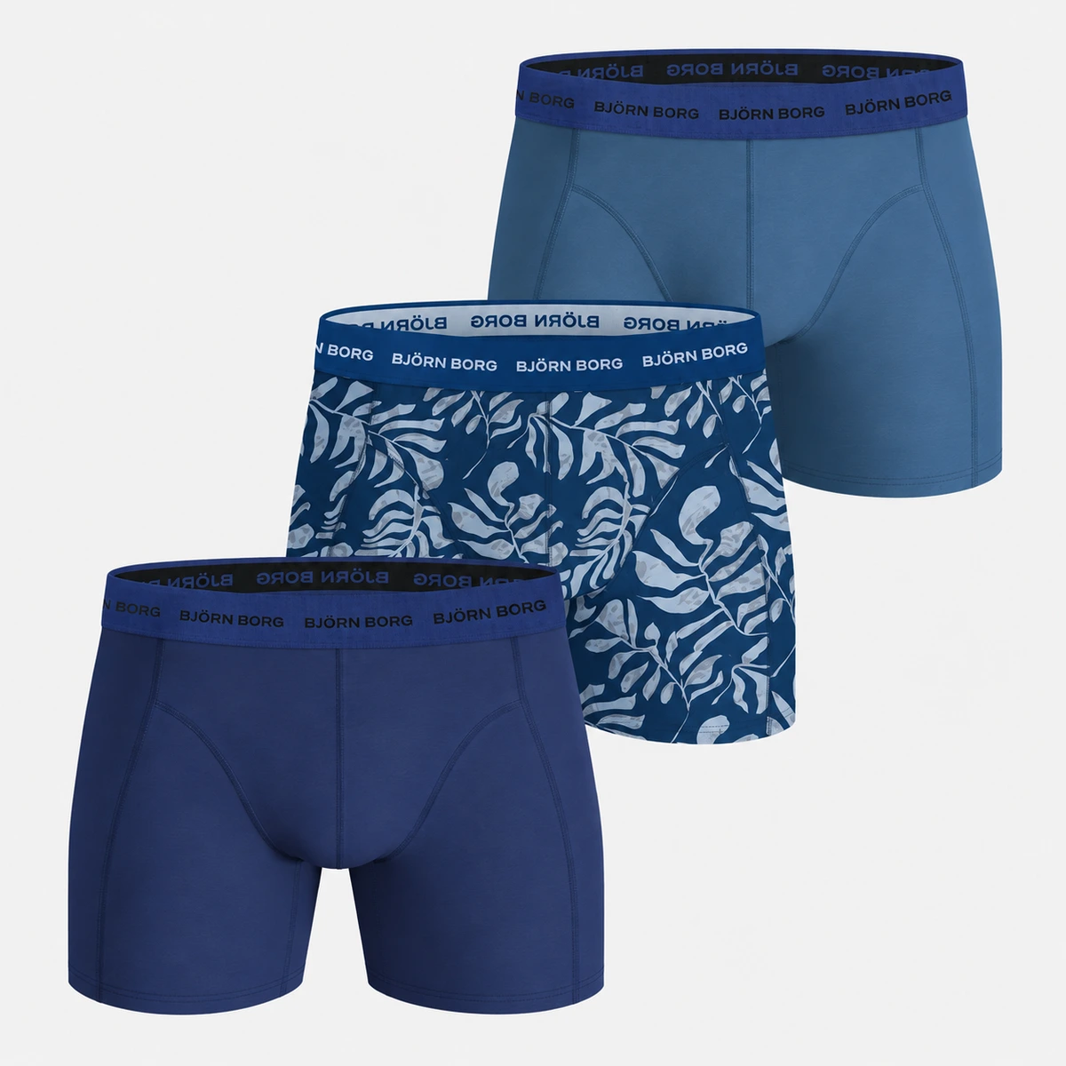Björn Borg boxershorts 3-pak i blå nuancer med bladprint