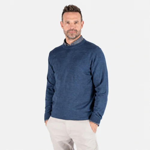 Pre End Gordon strik med rund hals, blå melange, 99-4118 – model forfra