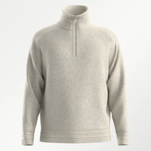 BOSS Awoolio uld half-zip strik – ecru